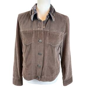 J.Jill Corduroy Jacket Petite Women Small  Brown Velvet Collar Cozy Button Coat
